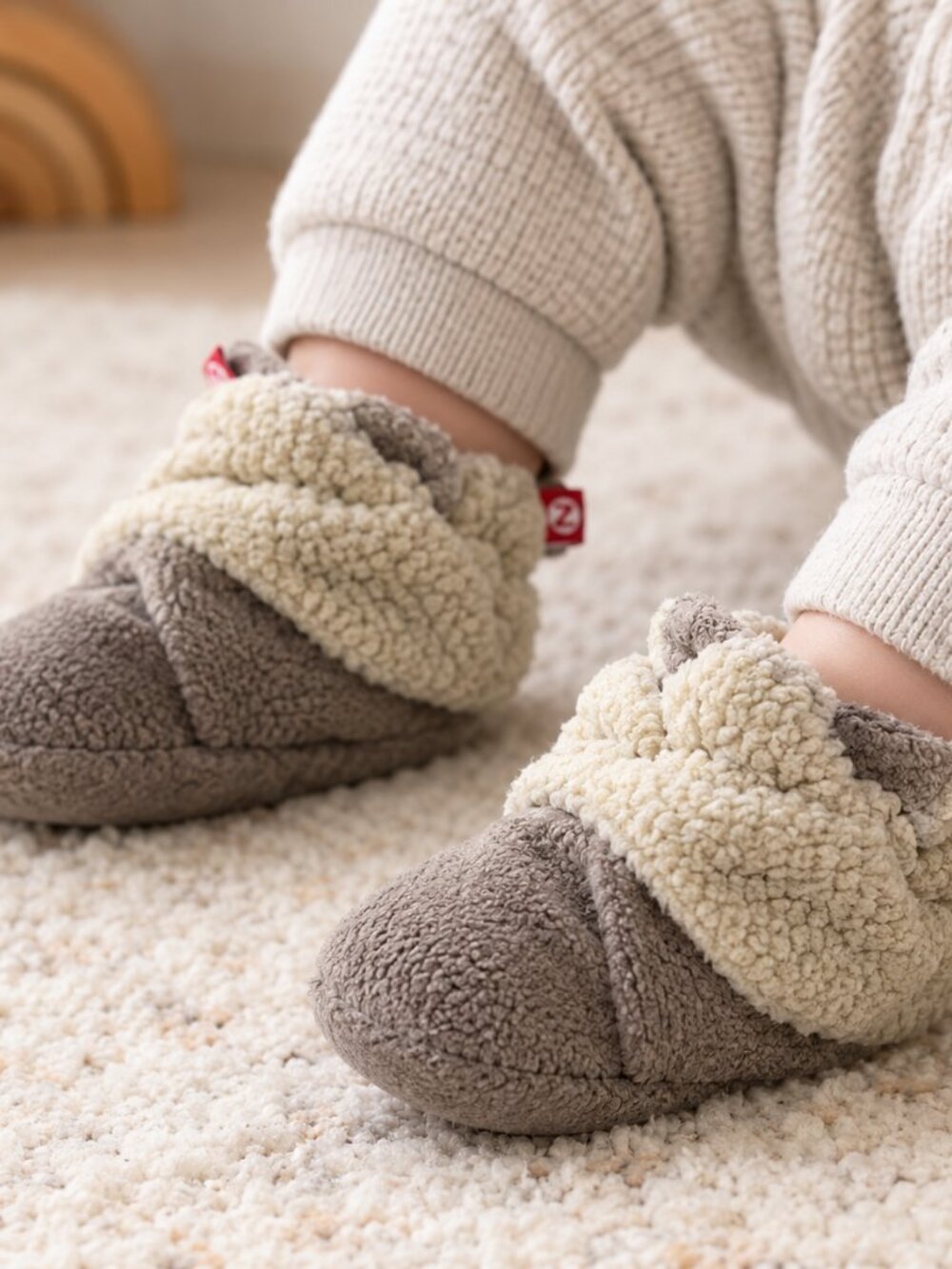 Zutano Baby Fleece Slippers Cozy Booties Taupe Gray Infant